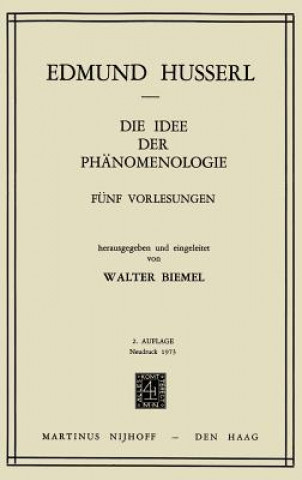 Livre Die Idee Der Phanomenologie Edmund Husserl