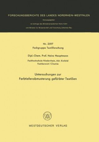 Könyv Untersuchungen Zur Farbtiefenabmusterung Gef rbter Textilien Heinz Hauptmann