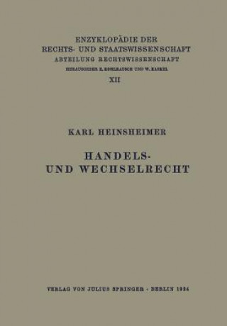 Book Handels- Und Wechselrecht Karl Heinsheimer