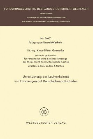 Könyv Untersuchung Des Laufverhaltens Von Fahrzeugen Auf Rollscheibenpr fst nden Klaus-Dieter Gramatke