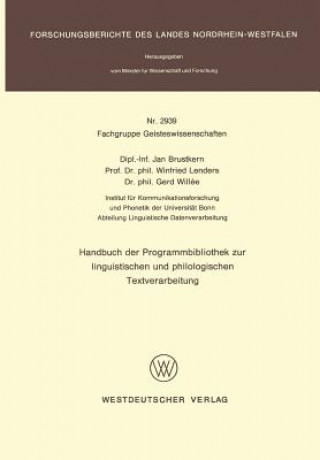 Carte Handbuch Der Programmbibliothek Zur Linguistischen Und Philologischen Textverarbeitung Jan Brustkern