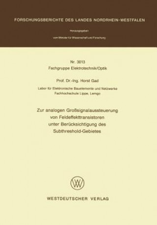 Könyv Zur Analogen Grosssignalaussteuerung Von Feldeffekttransistoren Unter Berucksichtigung Des Subthreshold-Gebietes Horst Gad
