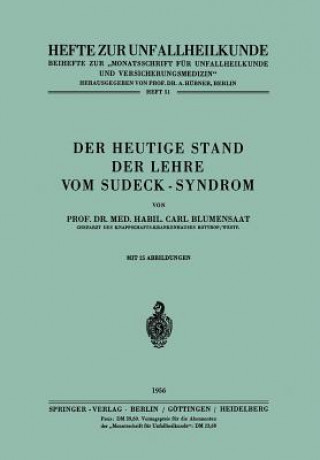 Carte Der Heutige Stand Der Lehre Vom Sudeck-Syndrom Carl Blumensaat