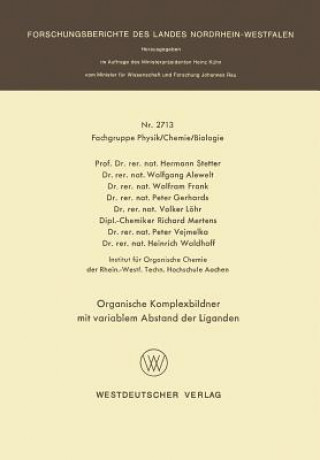 Kniha Organische Komplexbildner Mit Variablem Abstand Der Liganden Hermann Stetter