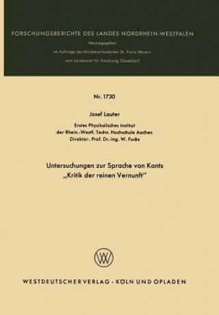 Kniha Untersuchungen Zur Sprache Von Kants "kritik Der Reinen Vernunft" Josef Lauter