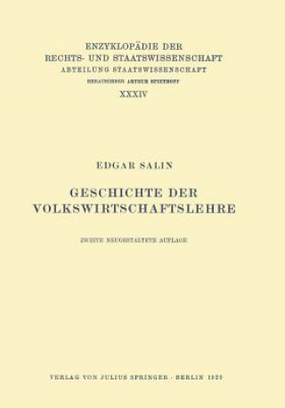 Kniha Geschichte Der Volkswirtschaftslehre Edgar Salin
