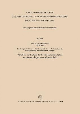 Carte Verfahren Zur Pr fung Der Korrosionsbest ndigkeit Von Messerklingen Aus Rostfreiem Stahl Hans Stüdemann