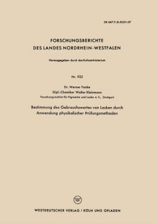 Książka Bestimmung Des Gebrauchswertes Von Lacken Durch Anwendung Physikalischer Prufungsmethoden Werner Funke