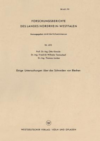 Kniha Einige Untersuchungen UEber Das Schneiden Von Blechen Otto Kienzle