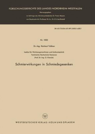 Livre Schmierwirkungen in Schmiedegesenken Hartmut Tolkien