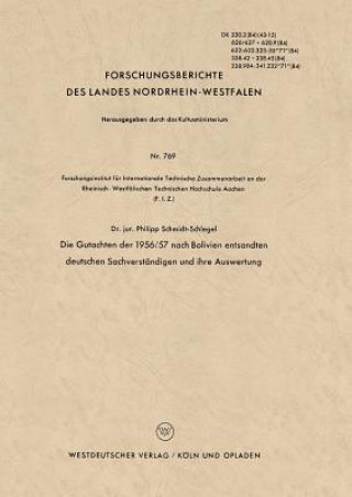Könyv Gutachten Der 1956/57 Nach Bolivien Entsandten Deutschen Sachverstandigen Und Ihre Auswertung Philipp Schmidt-Schlegel
