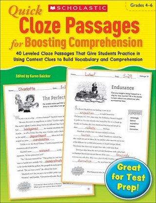 Könyv Quick Cloze Passages for Boosting Comprehension, Grades 4-6 Karen Baicker