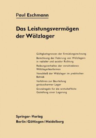 Kniha Das Leistungsvermoegen Der Walzlager Paul Eschmann