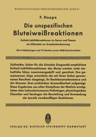 Kniha Die unspezifischen Bluteiweissreaktionen Fritz Heepe