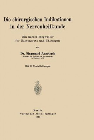 Книга Die Chirurgischen Indikationen in Der Nervenheilkunde Siegmund Auerbach