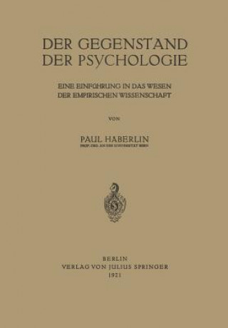 Libro Der Gegenstand Der Psychologie Paul Häberlin