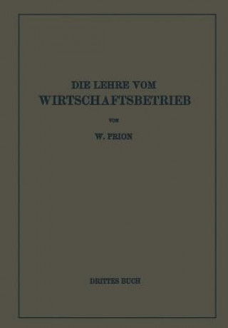 Kniha Die Lehre Vom Wirtschaftsbetrieb (Allgemeine Betriebswirtschaftslehre) W. Prion