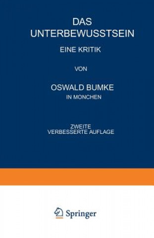 Kniha Das Unterbewusstsein Oswald Bumke
