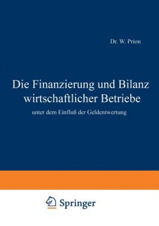 Könyv Die Finanzierung Und Bilanz Wirtschaftlicher Betriebe W. Prion