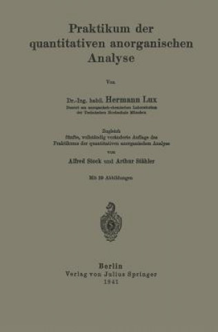 Kniha Praktikum Der Quantitativen Anorganischen Analyse Hermann Lux
