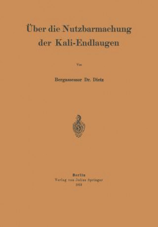 Kniha UEber Die Nutzbarmachung Der Kali-Endlaugen NA Dietz