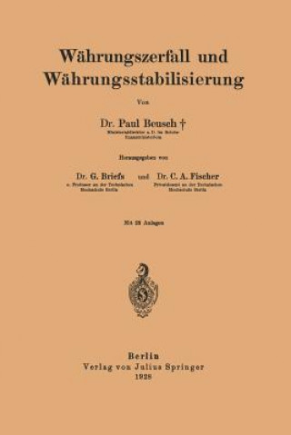 Kniha Wahrungszerfall Und Wahrungsstabilisierung Paul Beusch