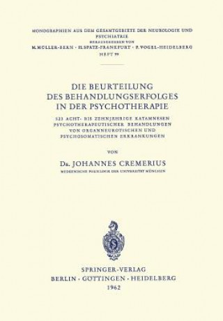 Carte Die Beurteilung Des Behandlungserfolges in Der Psychotherapie J. Cremerius