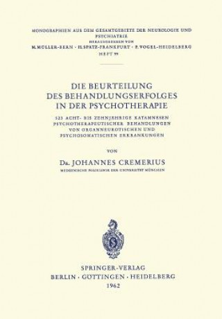 Książka Die Beurteilung Des Behandlungserfolges in Der Psychotherapie J. Cremerius