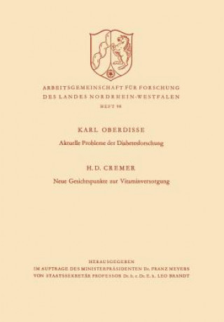 Buch Aktuelle Probleme Der Diabetesforschung. Neue Gesichtspunkte Zur Vitaminversorgung Karl Oberdisse