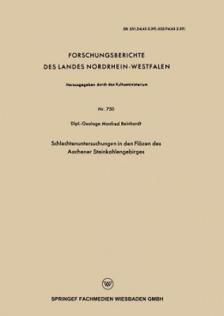 Könyv Schlechtenuntersuchungen in Den Fl zen Des Aachener Steinkohlengebirges Manfred Reinhardt
