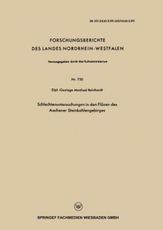 Buch Schlechtenuntersuchungen in Den Fl zen Des Aachener Steinkohlengebirges Manfred Reinhardt