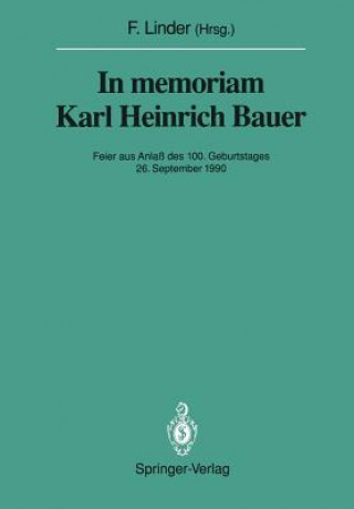 Könyv In Memoriam Karl Heinrich Bauer Fritz Linder