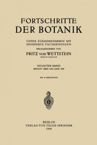 Kniha Fortschritte Der Botanik Fritz von Wettstein