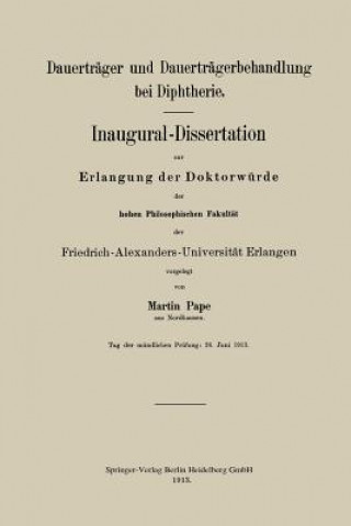 Könyv Dauertr ger Und Dauertr gerbehandlung Bei Diphtherie Martin Pape