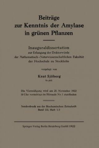 Libro Beitr ge Zur Kenntnis Der Amylase in Gr nen Pflanzen Knut Sjöberg