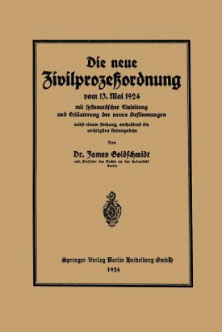 Kniha Neue Zivilprozessordnung Vom 13. Mai 1924 Mit Systematischer Einleitung Und Erlauterung Der Neuen Bestimmungen James Goldschmidt