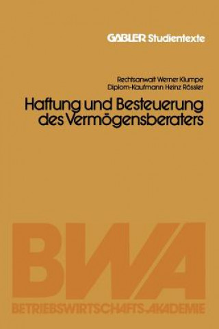 Kniha Haftung Und Besteuerung Des Vermoegensberaters Werner Klumpe