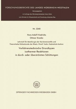 Kniha Verfahrenstechnische Grundtypen Isothermer Reaktionen in Durch- Oder  berstr mten Sch ttungen Hans Adolf Friedrichs