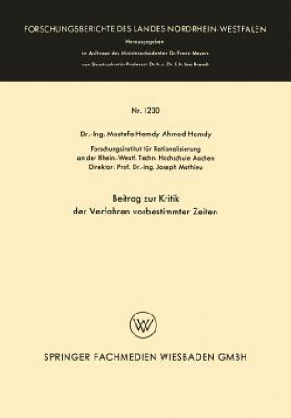 Könyv Beitrag Zur Kritik Der Verfahren Vorbestimmter Zeiten Mostafa Hamdy Ahmed Hamdy