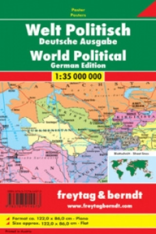 Nyomtatványok Freytag & Berndt Poster Welt, politisch, ohne Metallstäbe. World, political 