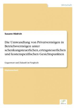 Könyv Umwandlung von Privatvermoegen in Betriebsvermoegen unter schenkungsteuerlichen, ertragsteuerlichen und kostenspezifischen Gesichtspunkten Susann Hädrich