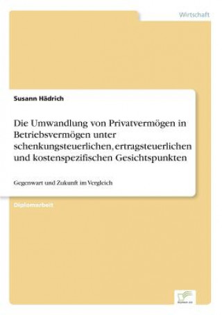 Kniha Umwandlung von Privatvermoegen in Betriebsvermoegen unter schenkungsteuerlichen, ertragsteuerlichen und kostenspezifischen Gesichtspunkten Susann Hädrich