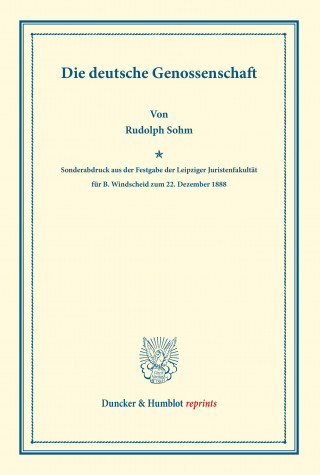 Книга Die deutsche Genossenschaft. Rudolph Sohm