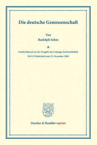 Libro Die deutsche Genossenschaft. Rudolph Sohm