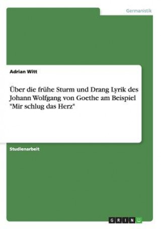 Książka UEber die fruhe Sturm und Drang Lyrik des Johann Wolfgang von Goethe am Beispiel Mir schlug das Herz Adrian Witt