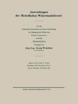 Kniha Anwendungen Der Michellschen Widerstandstheorie Georg Weinblum