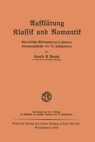 Buch Aufklarung Klassik Und Romantik Ewald A. Boucke