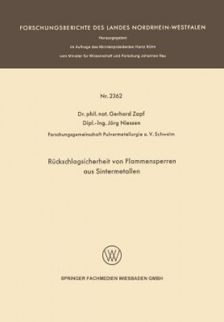 Kniha Ruckschlagsicherheit Von Flammensperren Aus Sintermetallen Gerhard Zapf