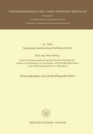 Livre Untersuchungen Zum Drehschlagschrauben Peter Sieling