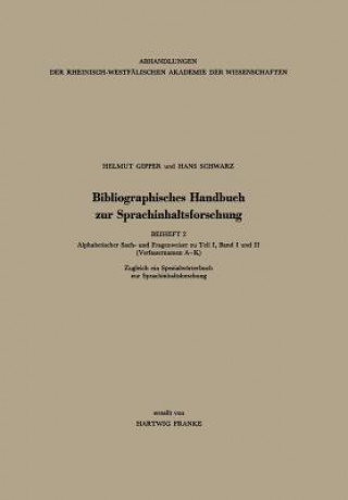 Book Bibliographisches Handbuch Zur Sprachinhaltsforschung Helmut Gipper